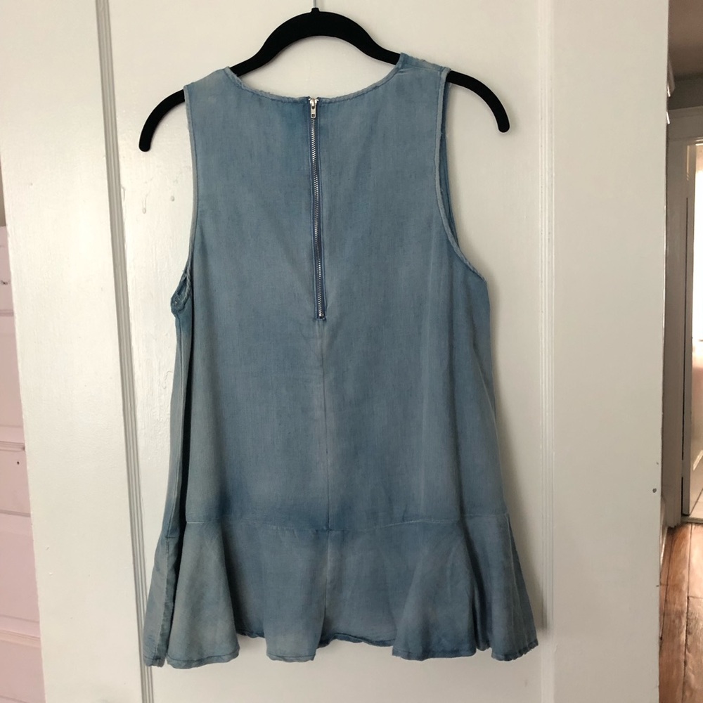 Denim Ruffle Hem Tank Top Zip Back - Picture 5 of 8